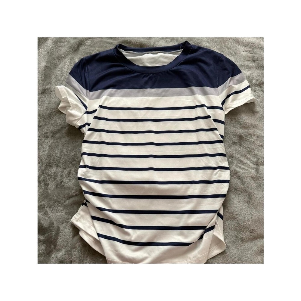SHEIN Navy and White Striped Crop Top